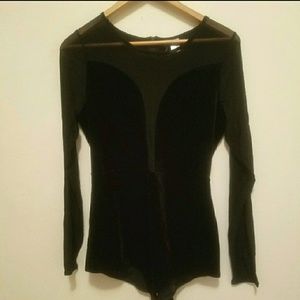 Velvet and mesh bodysuit